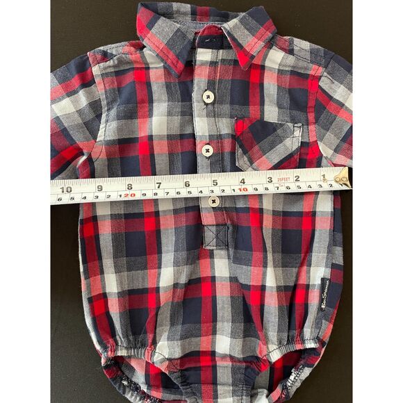 ~ Ben Sherman 3-6 mo Plaid Shirt Red / Blue / Navy Onesie Collar Buttons Cotton - Picture 9 of 11